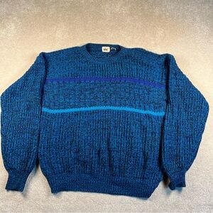 Vintage Sweater Men's XL Blue Marbled Crew Knit Stripe 80s/90s‎ Aka Sportswear